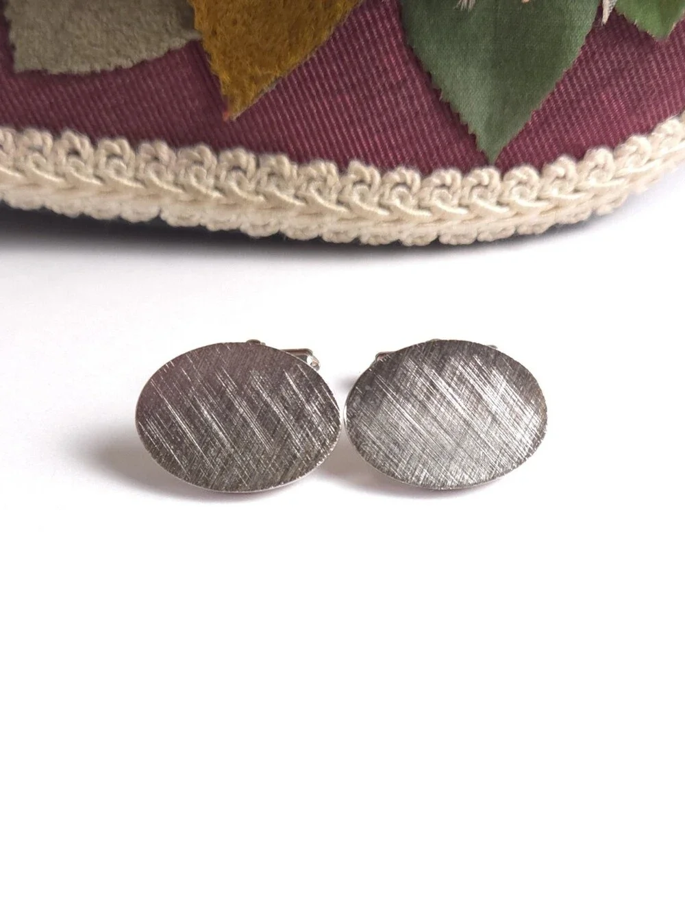 Vintage Destino Silver Plated Oval Fine Textured Cuff Links Designer Wedding